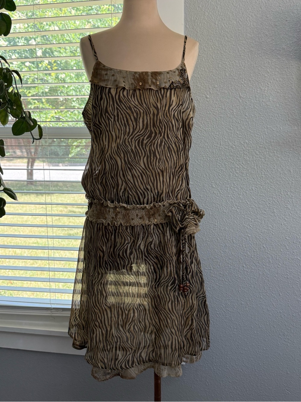 Y2K Molato Drop Waist Zebra Print Dress Size 10/12